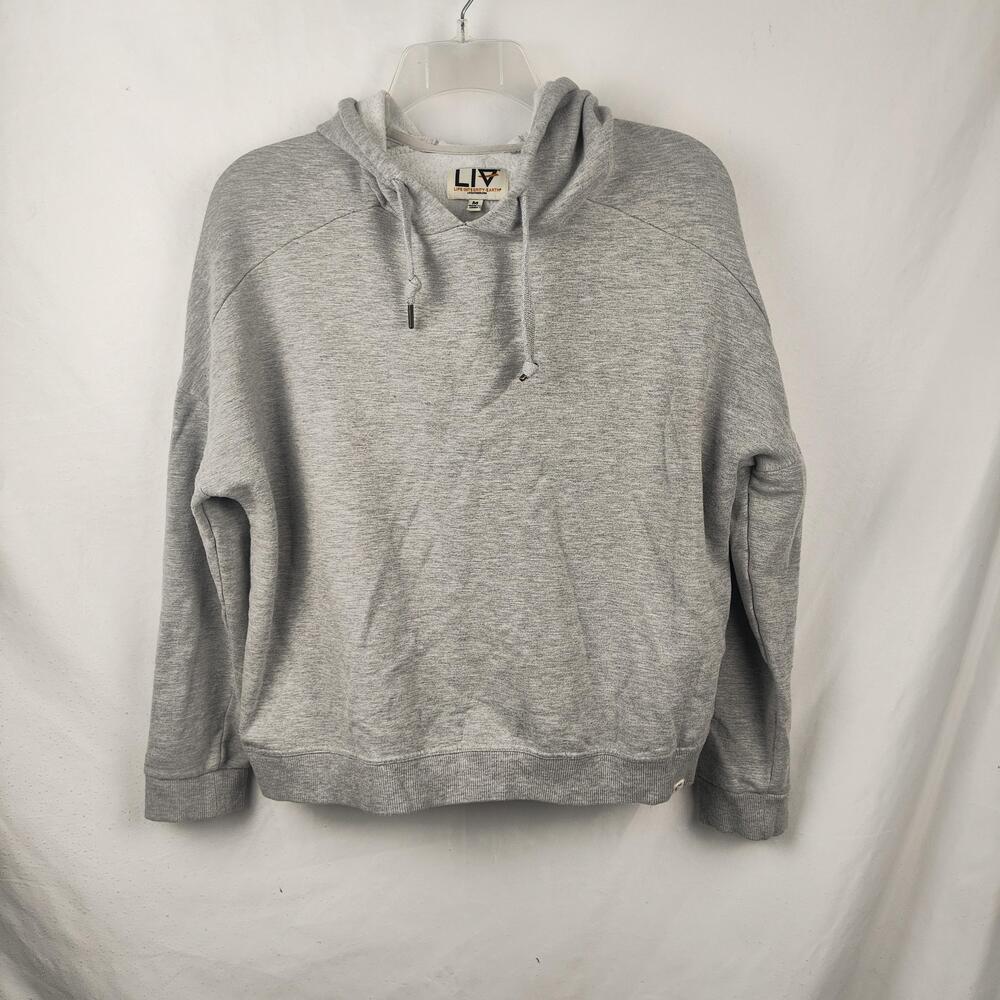 LIV Outdoor Hoodie Womens Medium Gray Sherpa Fleece Raglan Wrap Back Pullover